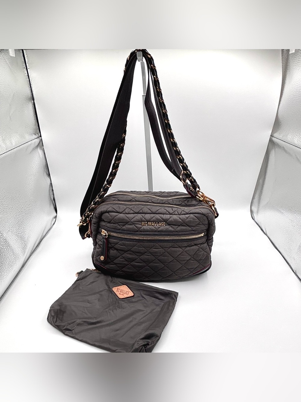 MZ Wallace | Crosby Crossbody Sling Bag Purse | Charcoal Gray Quilted Nylon